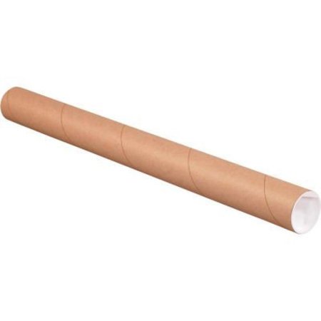 THE PACKAGING WHOLESALERS Mailing Tubes With Caps, 2" Dia. x 12"L, 0.06" Thick, Kraft, 50/Pack P2012K